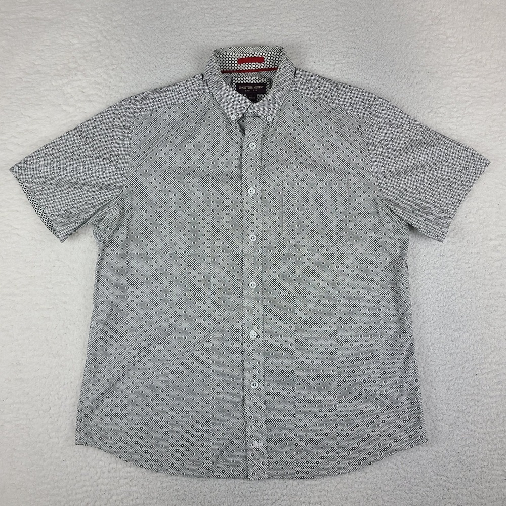 Johnston Murphy Shirt Mens Medium Gray Preppy Hawaiian Button Up Short Sleeve *